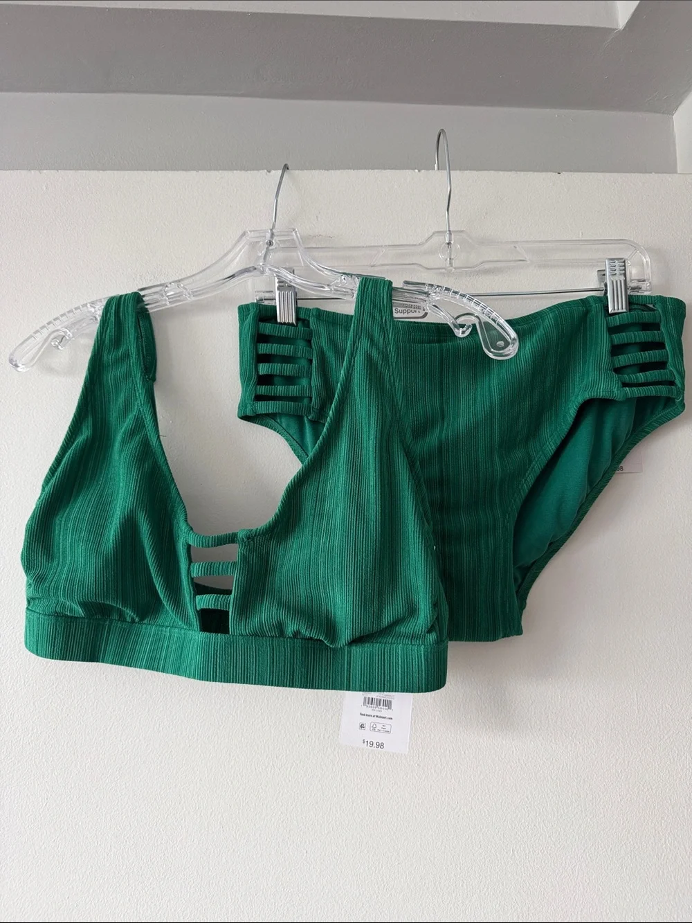Emerald Green Strappy Lattice Time and Tru Ribbed Bikini Set Size M 8-10 NWT